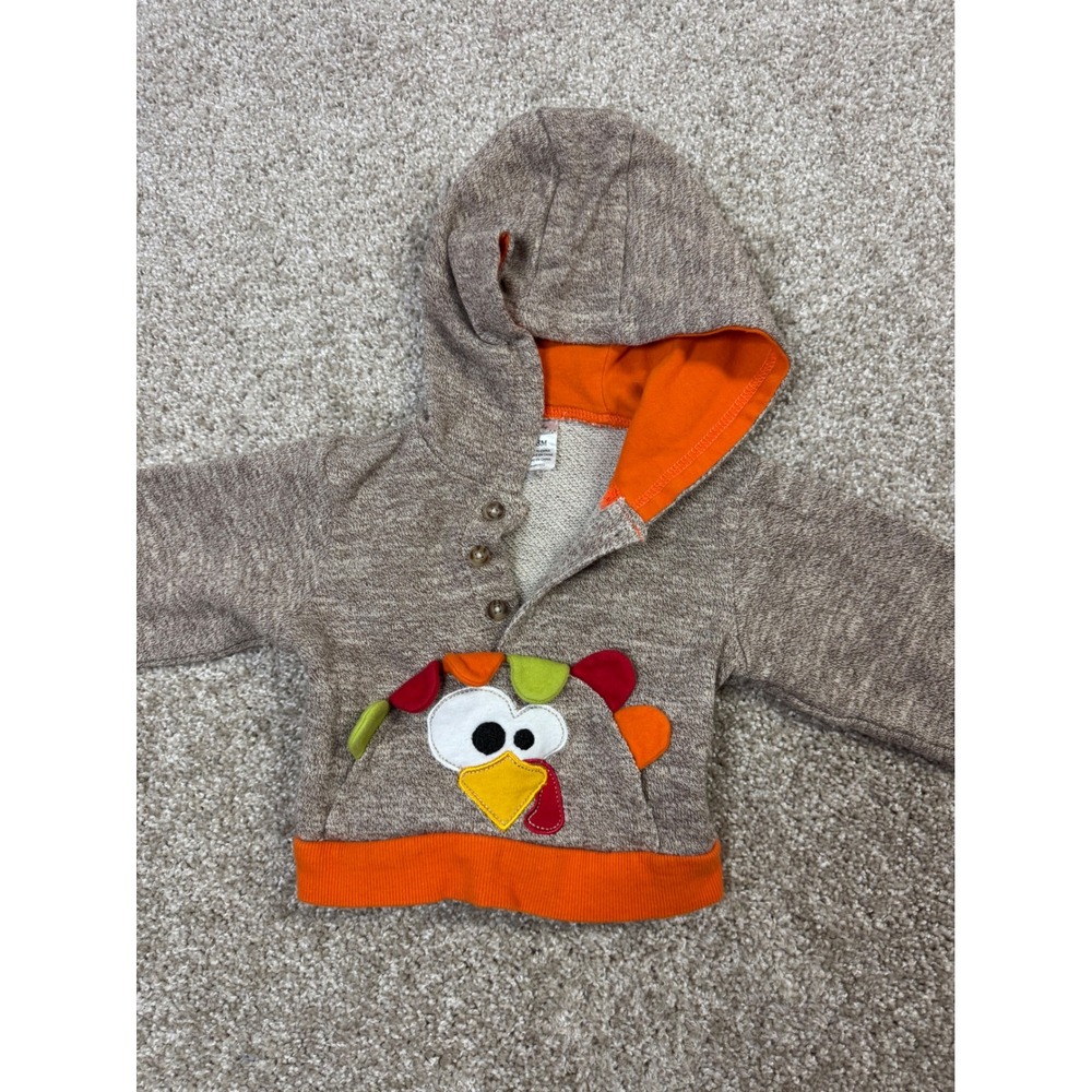 Baby Essentials Turkey Thanksgiving Hoodie Brown Orange Henley Sweatshirt 18M